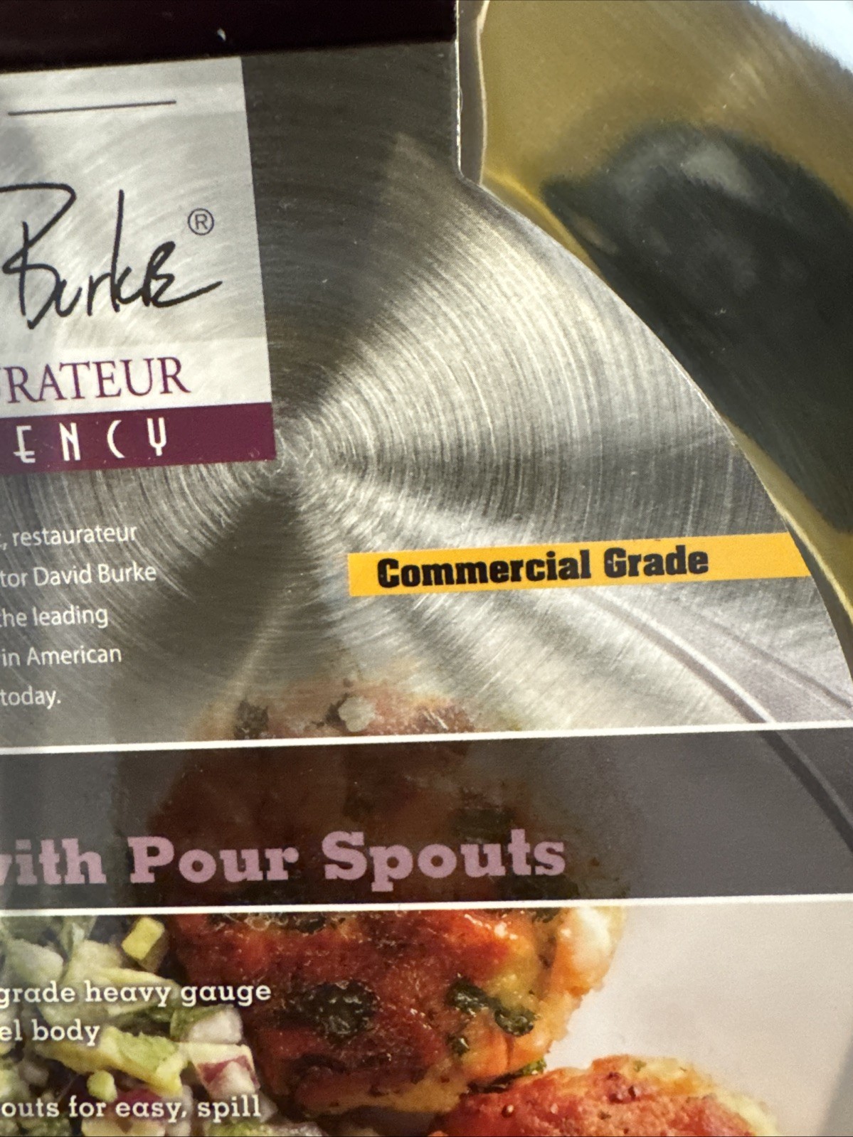 David Burke Stature 8” Heavy Stainless Steel Fry Pan Skillet Pour Spouts M-11825