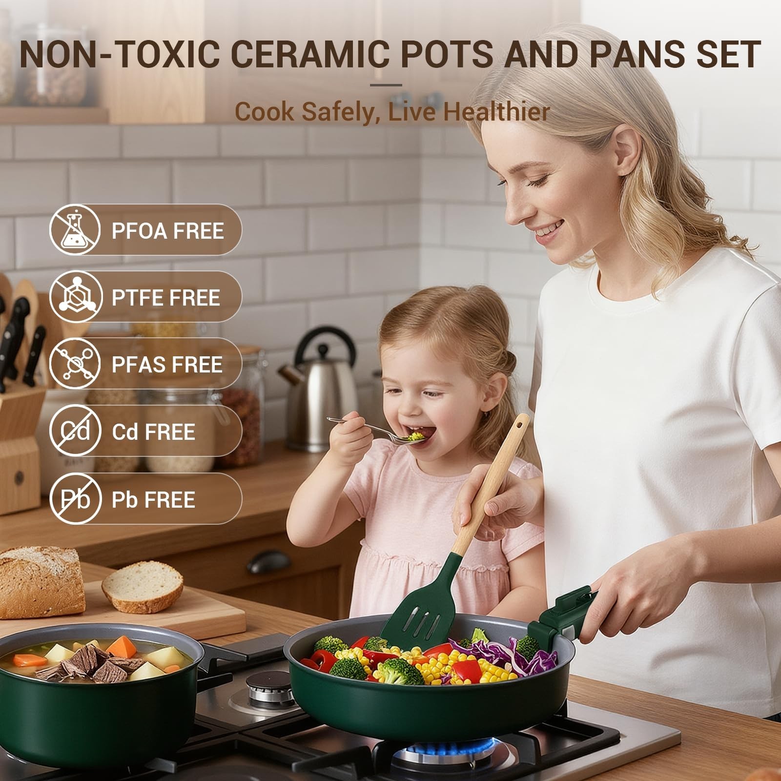 18-Piece Non-Stick Ceramic Cookware Set, Induction Ready, Dishwasher Safe, PFAS