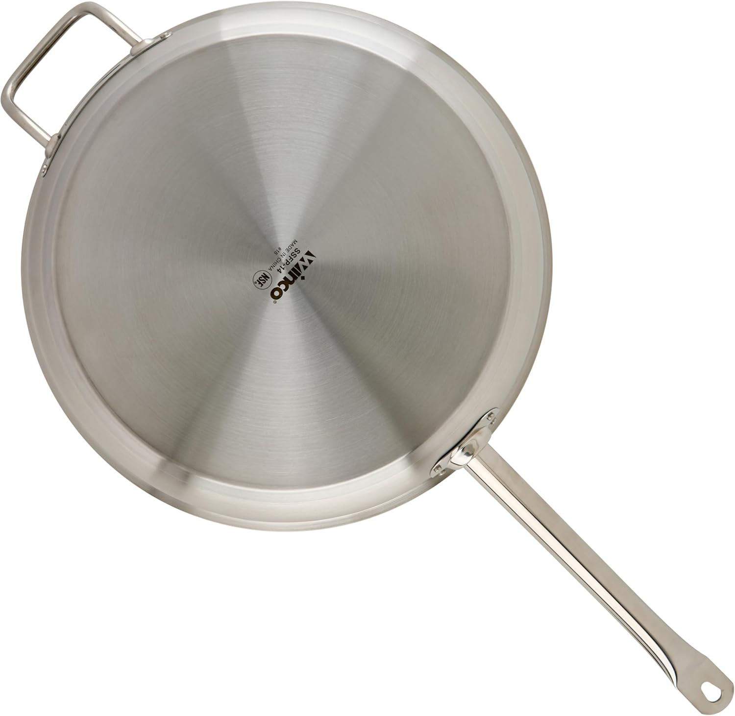 Winco Commercial-Grade Stainless Steel Fry Pan with Helper Handle, Natural Finis