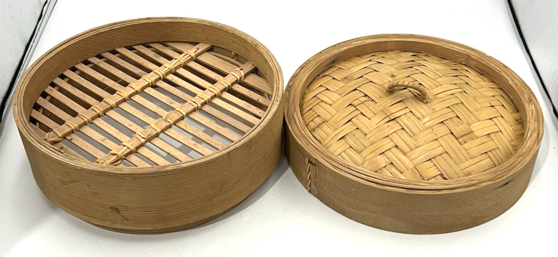 Two Piece Woven Bamboo Steamer Basket Dim Sum Dumpling Asian Cooking Zhēnglóng