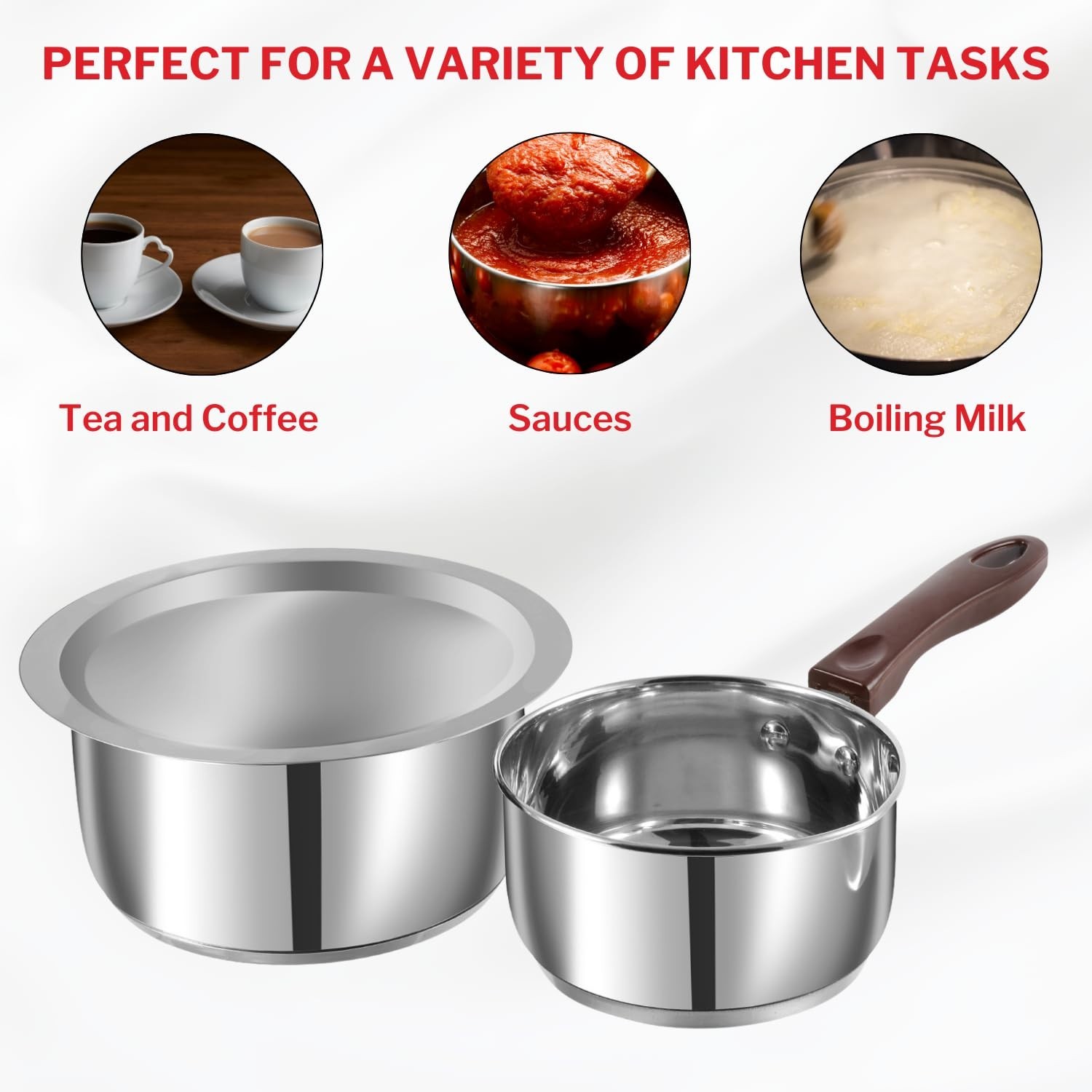 Stainless Steel Regular Saucepan 1.8L & Capsule Bottom Tope 1L with Lid
