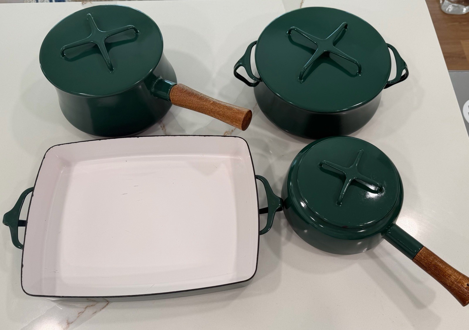 DANSK Kobenstyle Green/White Enamel 7 Pc Set RARE