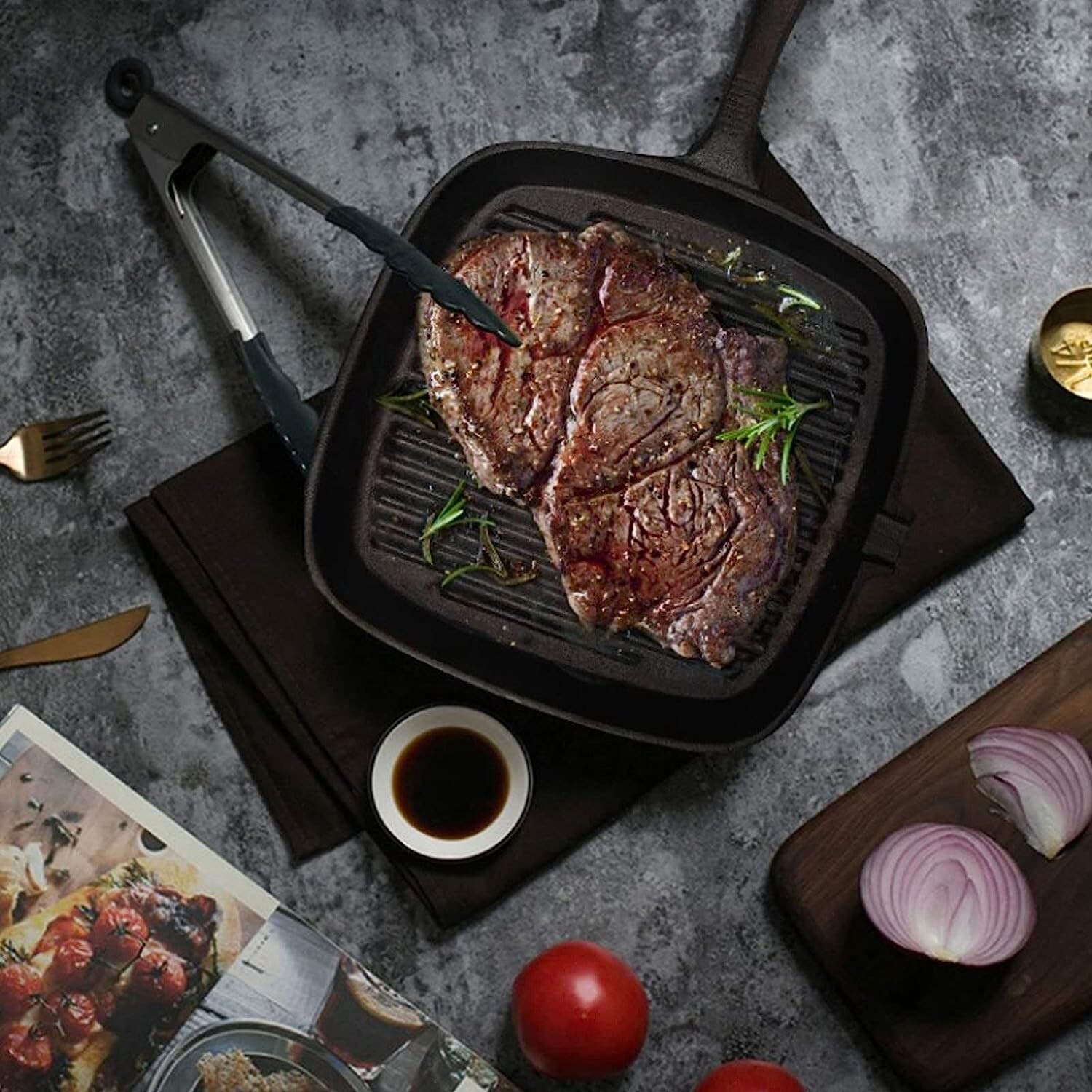 Emeril Cast Iron Grill Pan 10″ Square Stovetop/Induction In/outdoor 1.75″ Depth