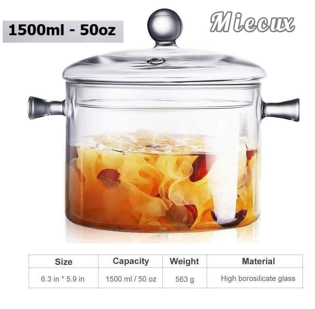 Glass Saucepan with Cover,2L/67OZ Heat-resistant Glass Stovetop Pot and Pan w…