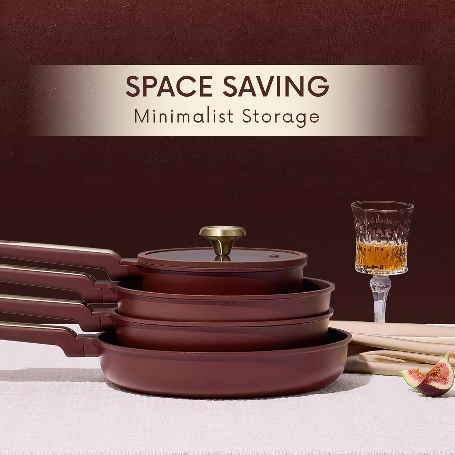 14-Piece Nonstick Cookware Set – PFOA-Free, Wine Red, Dishwasher Safe