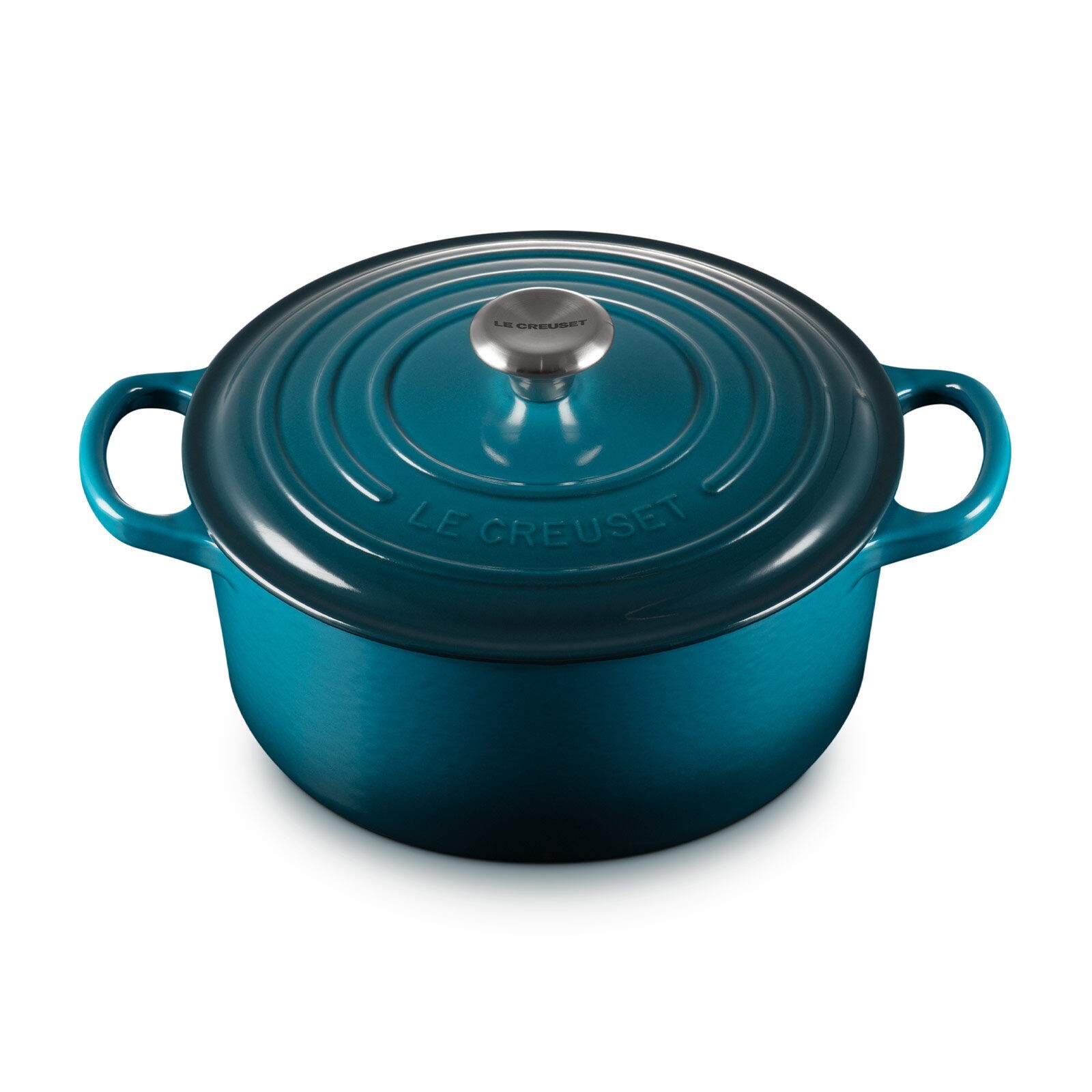 Le Creuset Signature Cocotte 22cm Deep Teal 8.6in 3.5qt Cast Iron Silver Knob