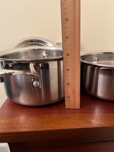 Le Creuset Stainless Steel Cookware 2 Handled Pots & 1 Lid 2 & 1.5 Qts. 3 Pieces