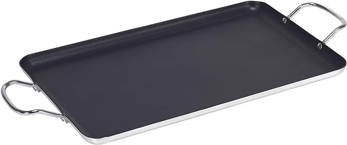 17” Nonstick Stovetop Double Burner Griddle With Metal Handles Easy To Clean