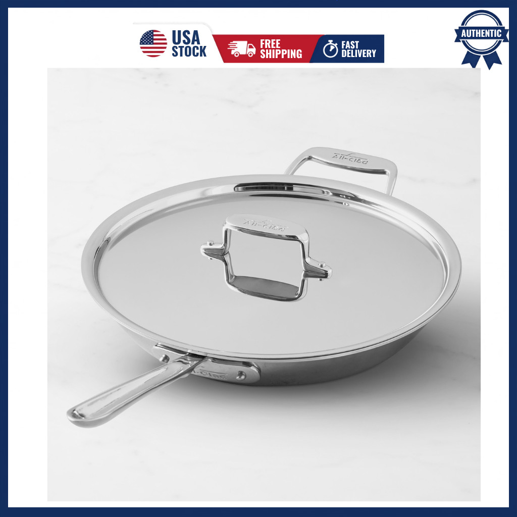 All-Clad D5 Stainless Steel Deep Skillet with Lid 12.5 Inch Induction