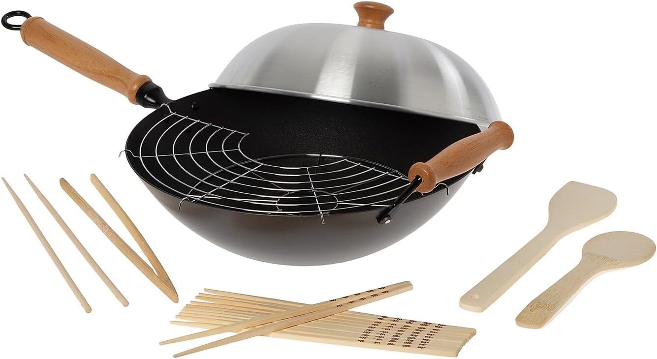 14-Inch Non-Stick Wok Set – 10-Piece Pro Chef Cookware with Excalibur Coating