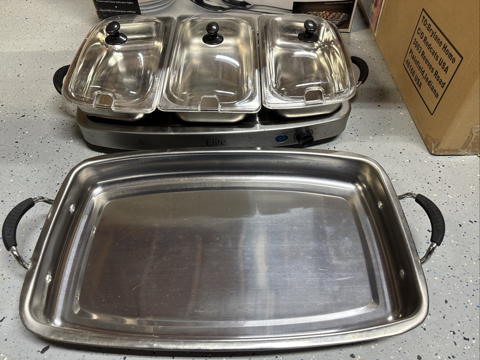 Elite Platinum EWM-9933 Triple 3×2.5 Quart Trays Buffet Server 7.5 Qt