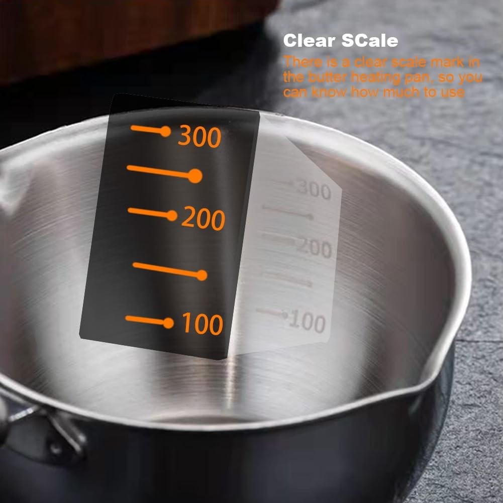 Butter Warmer Pot Stainless Steel Milk Warmer with Wooden Handle for Seafood,