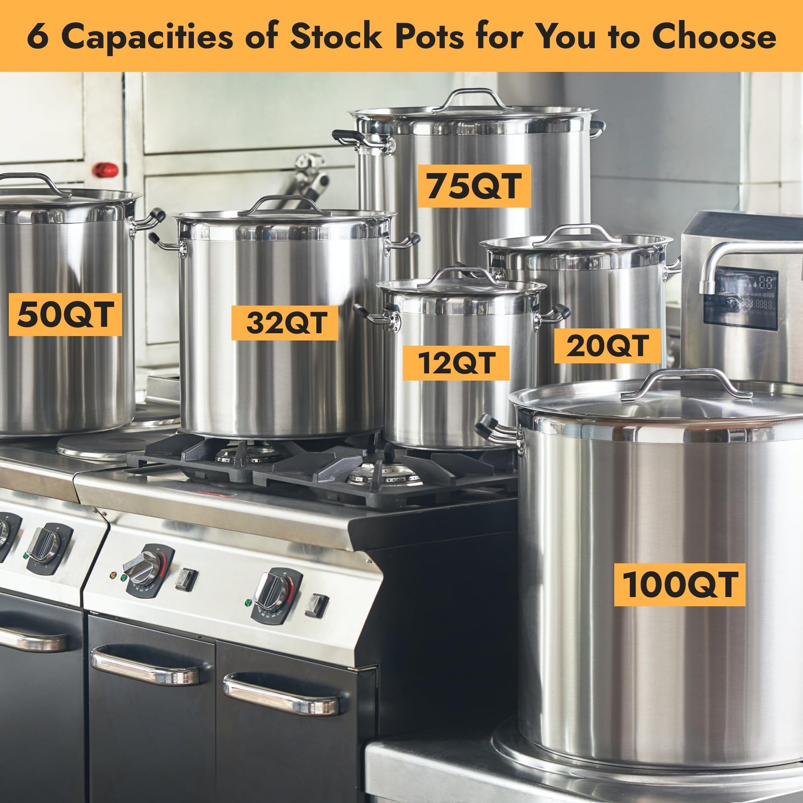 Curta 20 Quart Large Stock Pot Lid Nsf Listed 3-Ply 18/8 Stainless Steel