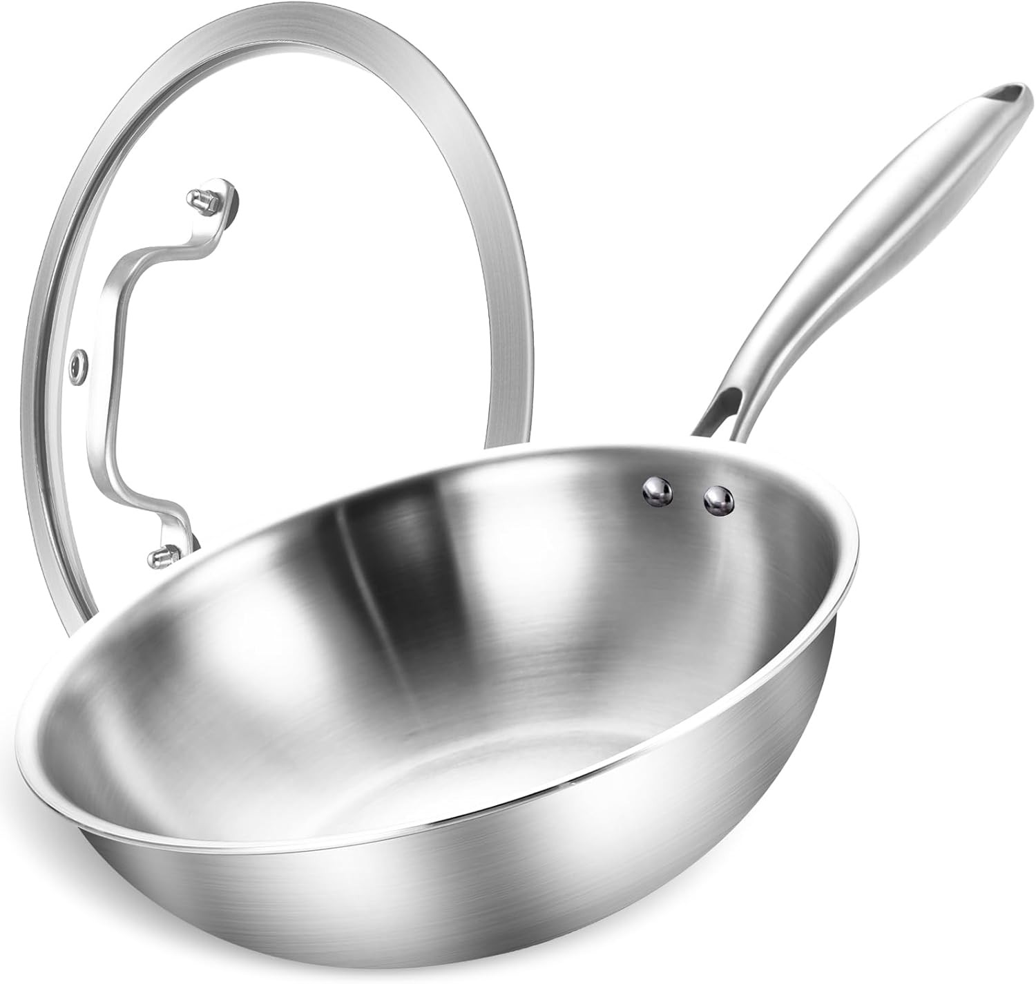 10 Inch Tri-ply Stainless Steel Wok Pan with Lid,Dia.26 CM Stir-Frying Pan,In…