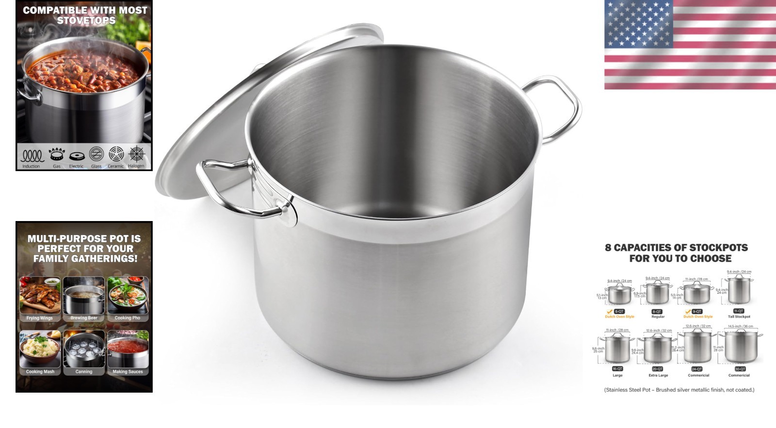 Stainless Steel Stock Pot for Various Cooking Methods-~”