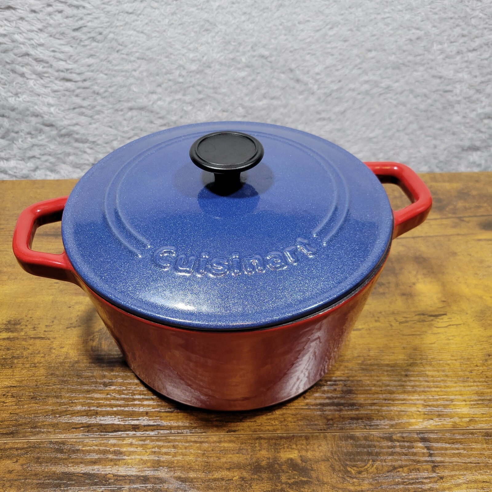 Cuisinart Dutch Oven Pot CI630-20 Enameled 3 Quart Round Covered Red Blue Lid