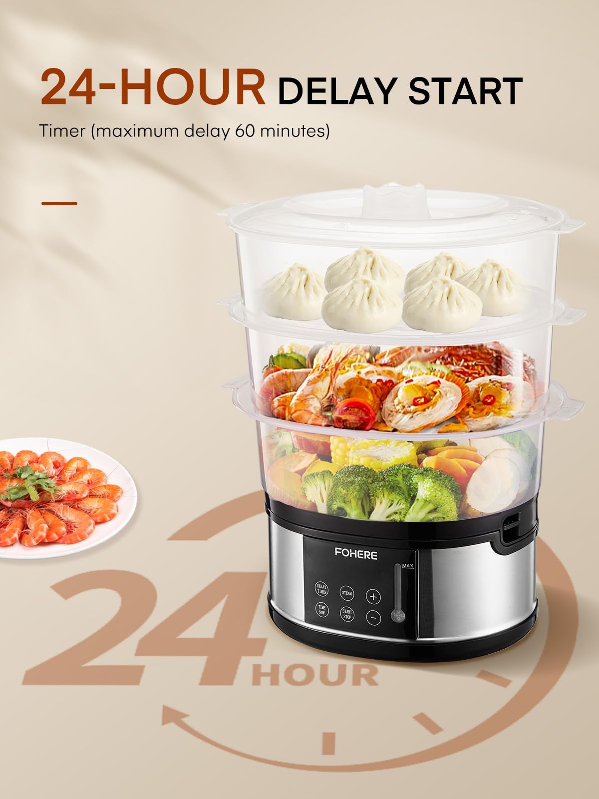 FOHERE Food Steamer for Cooking,13.7QT Vegetable Steamer with Stackable 3 Tiers