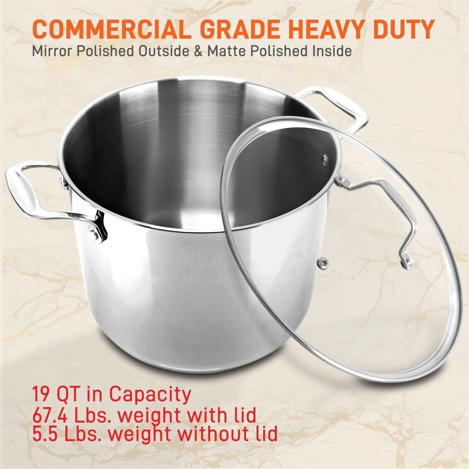 NutriChef 19Qt Soup Pot With Lid – 16.45x12in – Electric, Gas, Induction