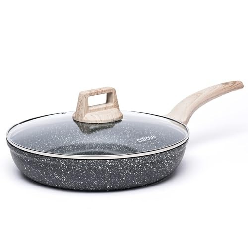 CAROTE Nonstick Frying Pan Skillet,12″ Non Stick Granite Fry Pan with Glass Lid