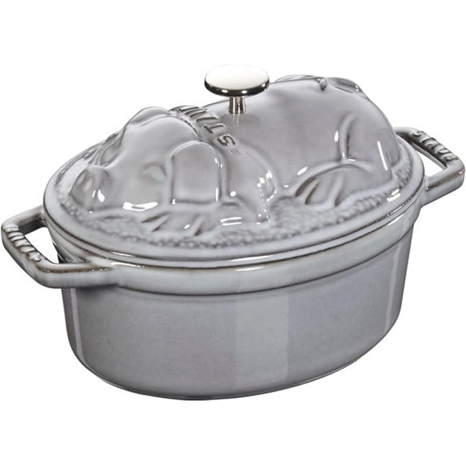 Staub Piggy Cocotte Oval Cast Iron Enamel Pot Gray 17 cm (6.7 in) IH Compatible
