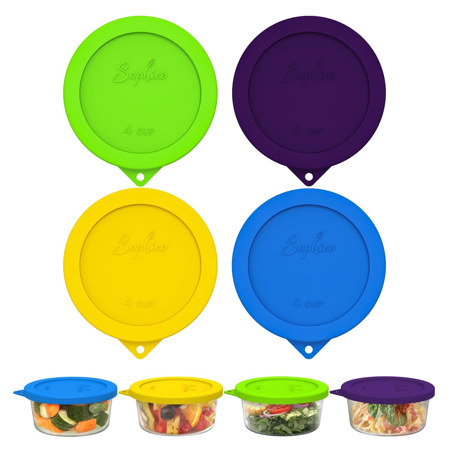 4 Cup Round Silicone Storage Cover Lids Replacement for Anchor Hocking and Pyrex