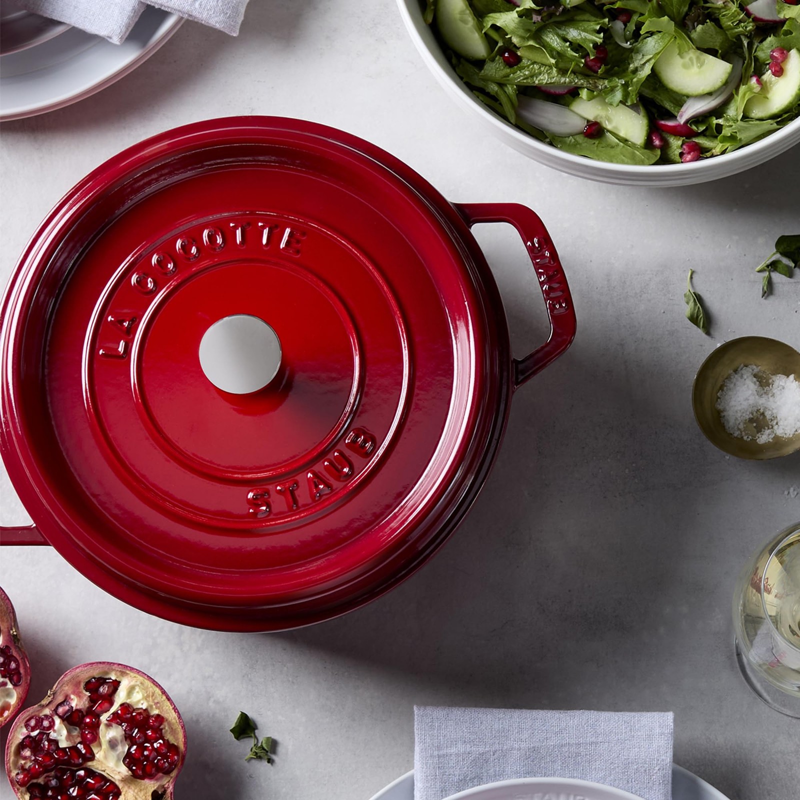 Cast Iron Dutch Oven 4-qt Round Cocotte, Made in France, Serves 3-4, Cherry
