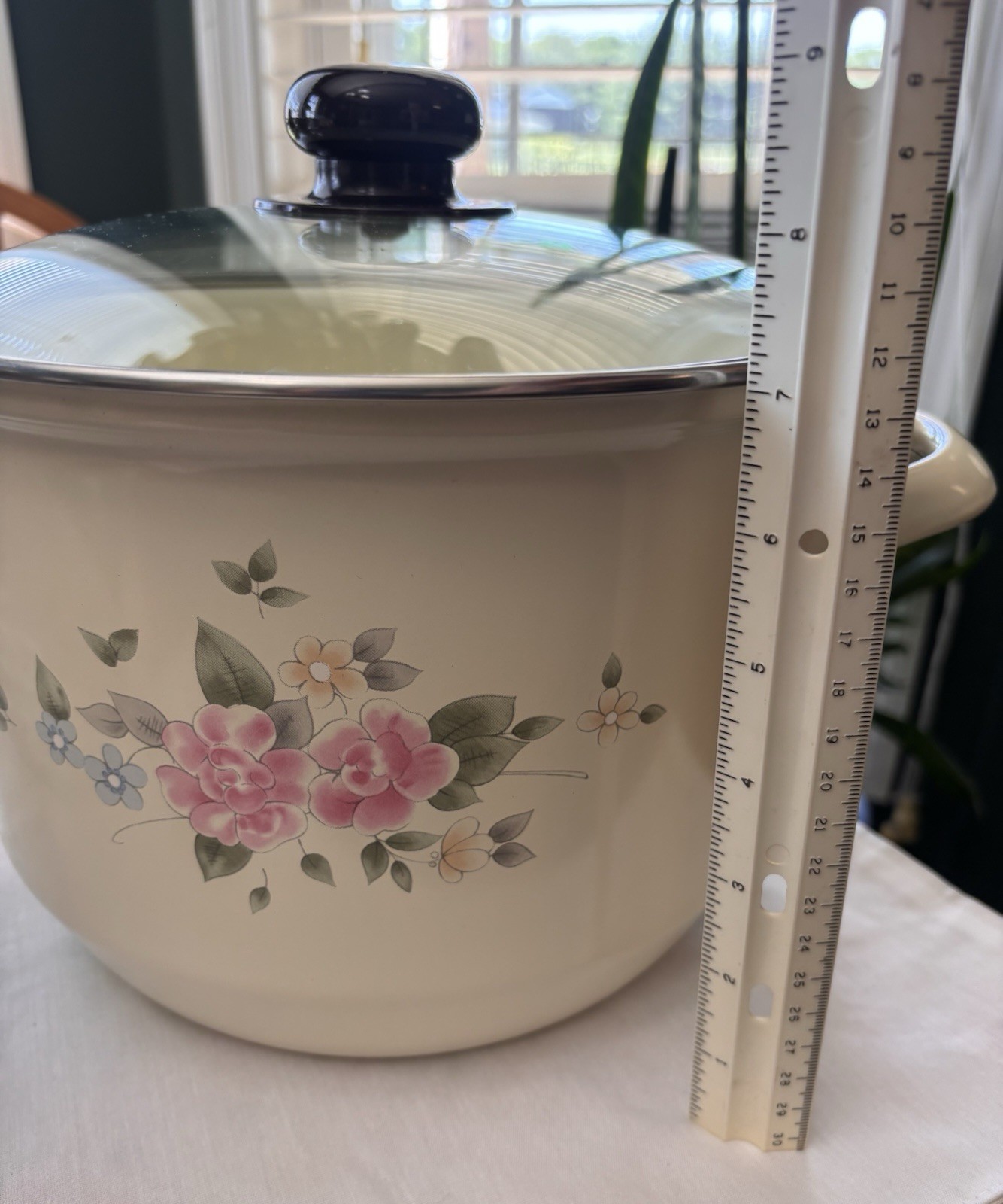 Vintage Pfaltzgraff Tea Rose Enameled 8 Qt Stock Pot with Steamer Insert Basket