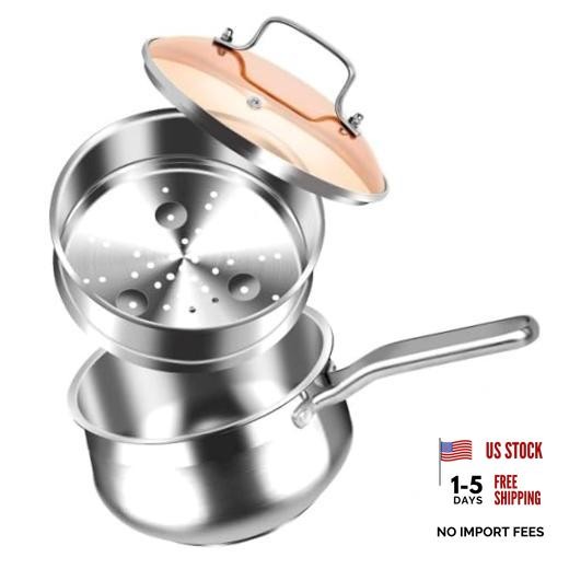 2.5 Quart Stainless Steel Saucepan with Steamer Basket – 2-in-1 2.5 Quarts