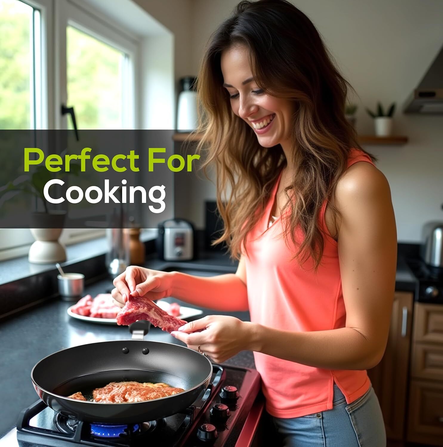 Non-Stick 3-Piece Skillet Set, 8, 9.5 and 11-Inch Skillets with Handles, Gray