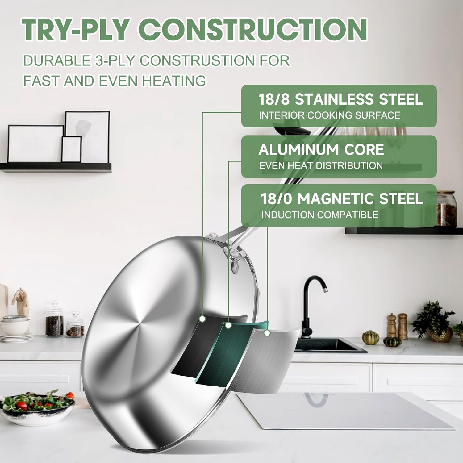 Professional 11-Piece 3-Ply Stainless Steel Cookware Set – Induction & Oven Safe
