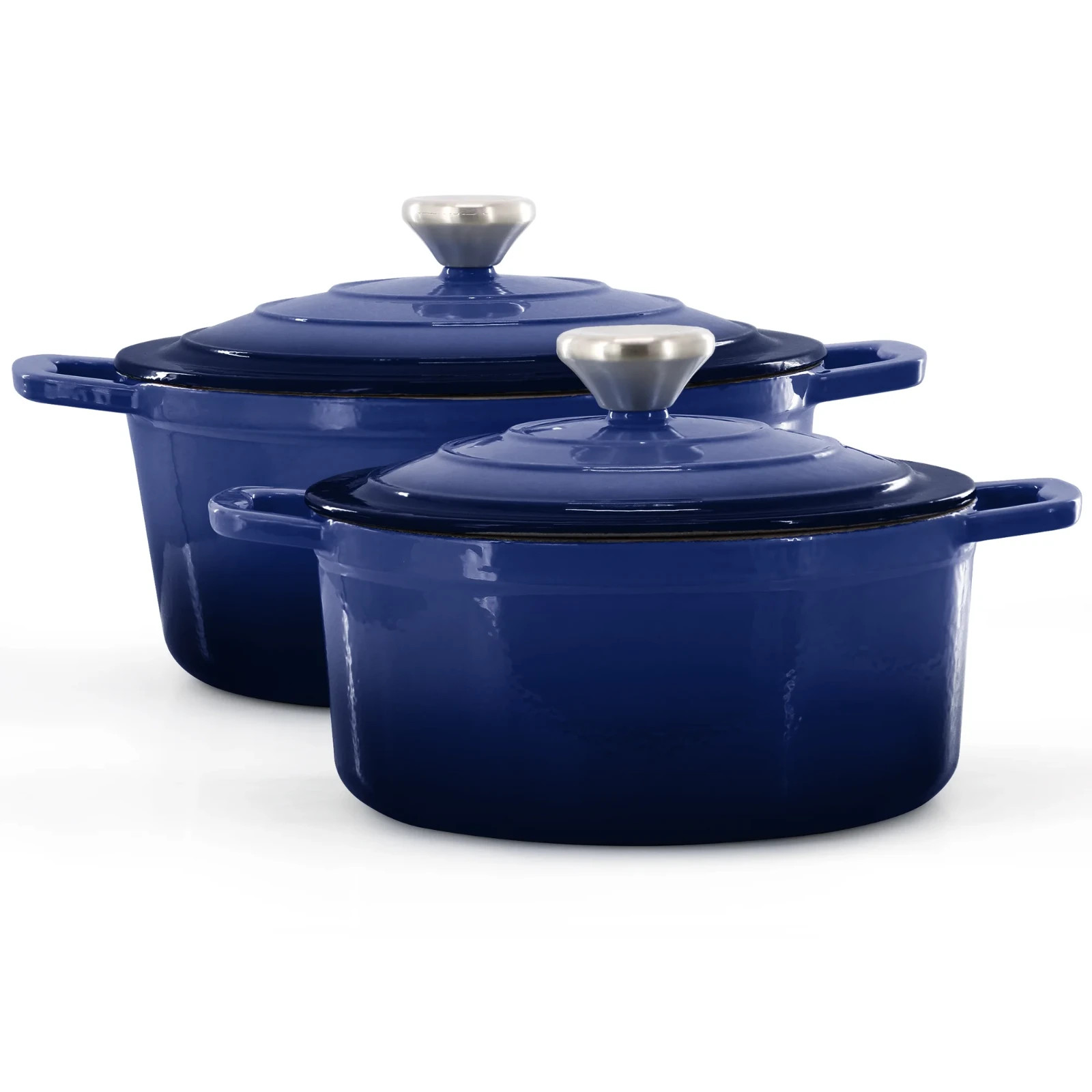 MegaChef 2.7 Quart Round Enameled Cast Iron Casserole in Gradient Dark Blue