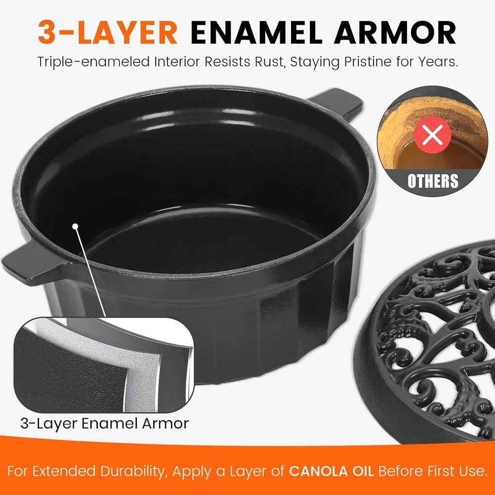 Wood Stove Steamer – Rust Resistant Cast Iron Humidifier Pot with Three-Layer Po