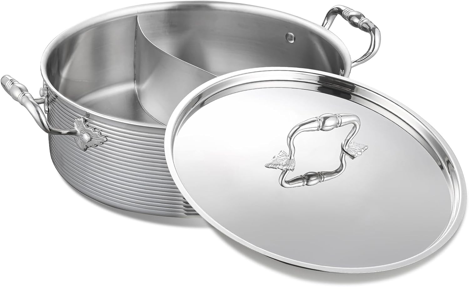 Delarlo 5QT Tri-Ply Stainless Steel Shabu Shabu Pot With Lid,Induction Hot