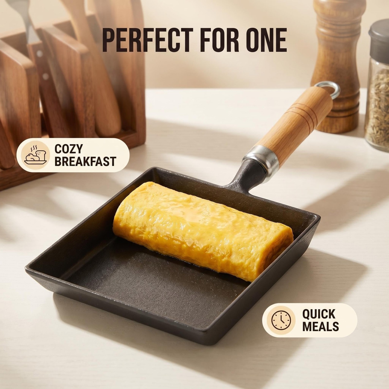 Tamagoyaki Pan, Cast Iron Japanese Rolled Omelette Pan, Tamago Pan for Breakf…