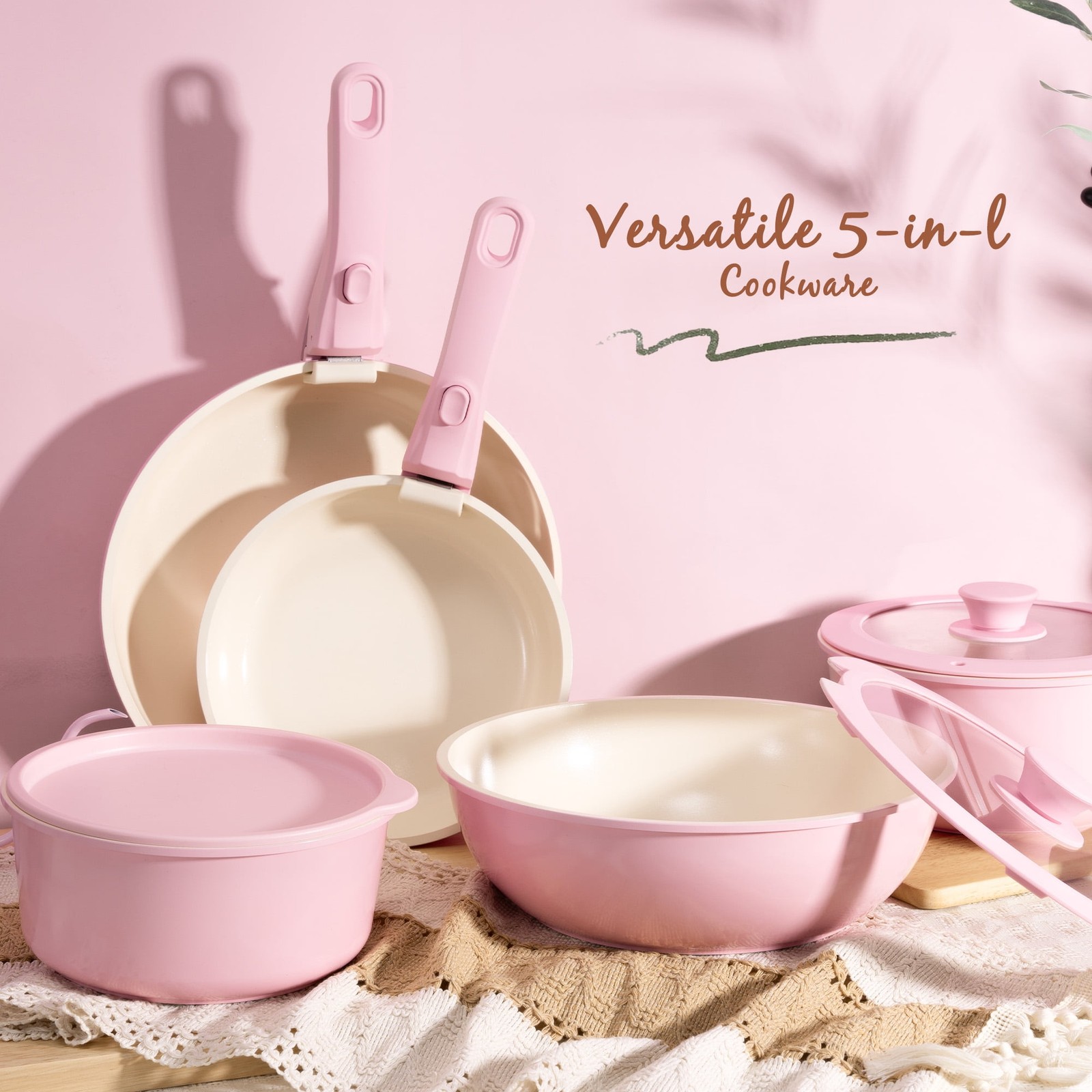 20-Piece Ceramic Pots and Pans Set Nonstick Cookware Set with Detachable Handles