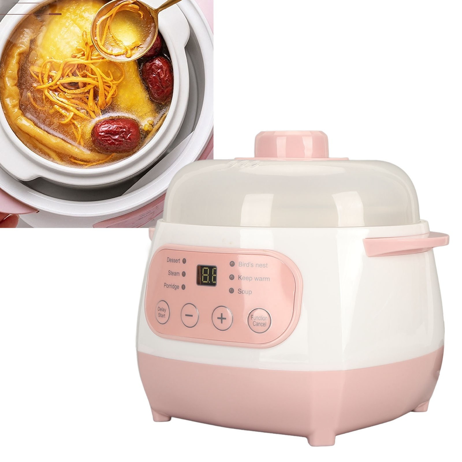 200W 1L Electric Stew Pot with Ceramic Interior Pot Slow Cooker Pot with Lid