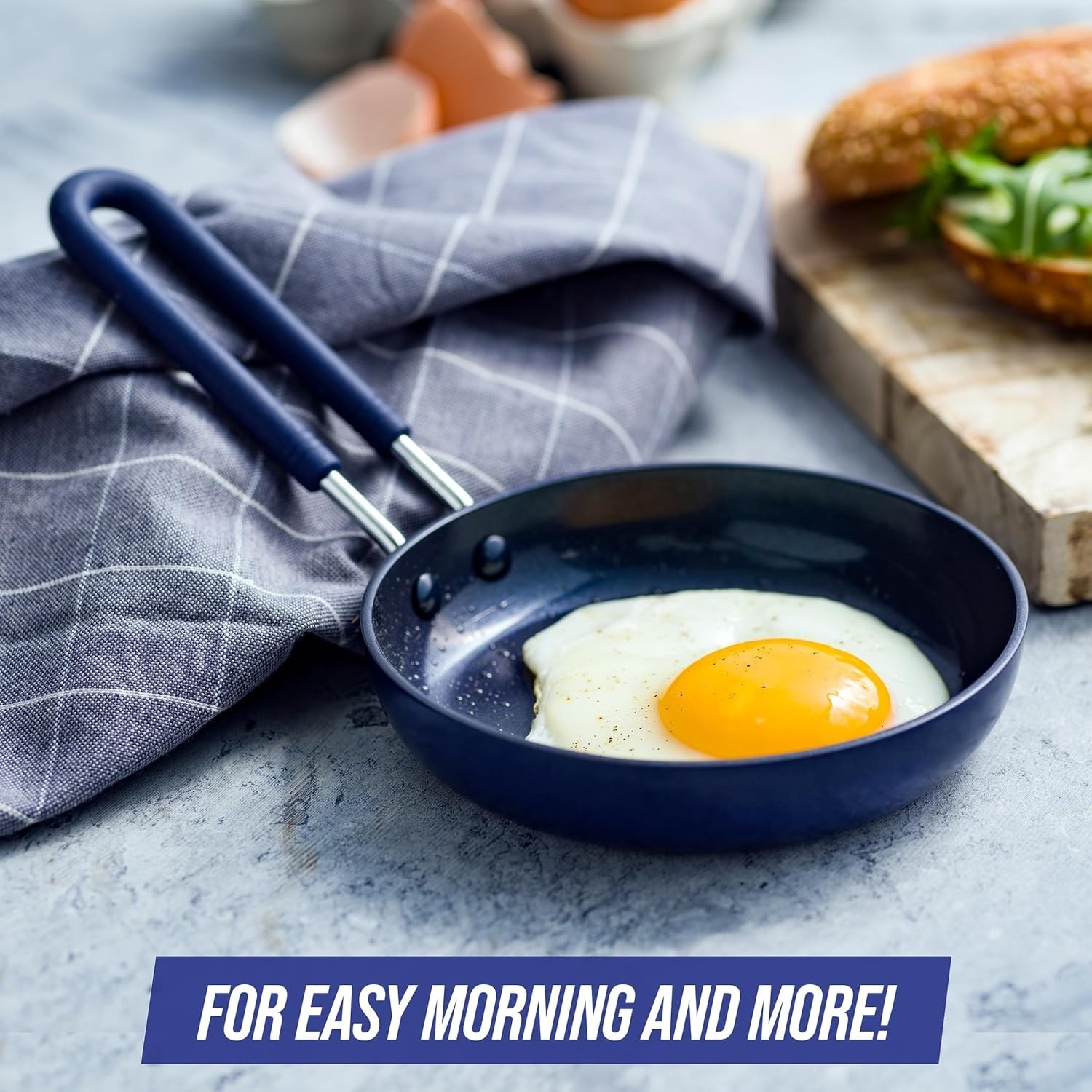 Compact Diamond Nonstick Frying Pan, 0.5 Cup Capacity, Dishwasher Safe, Blue