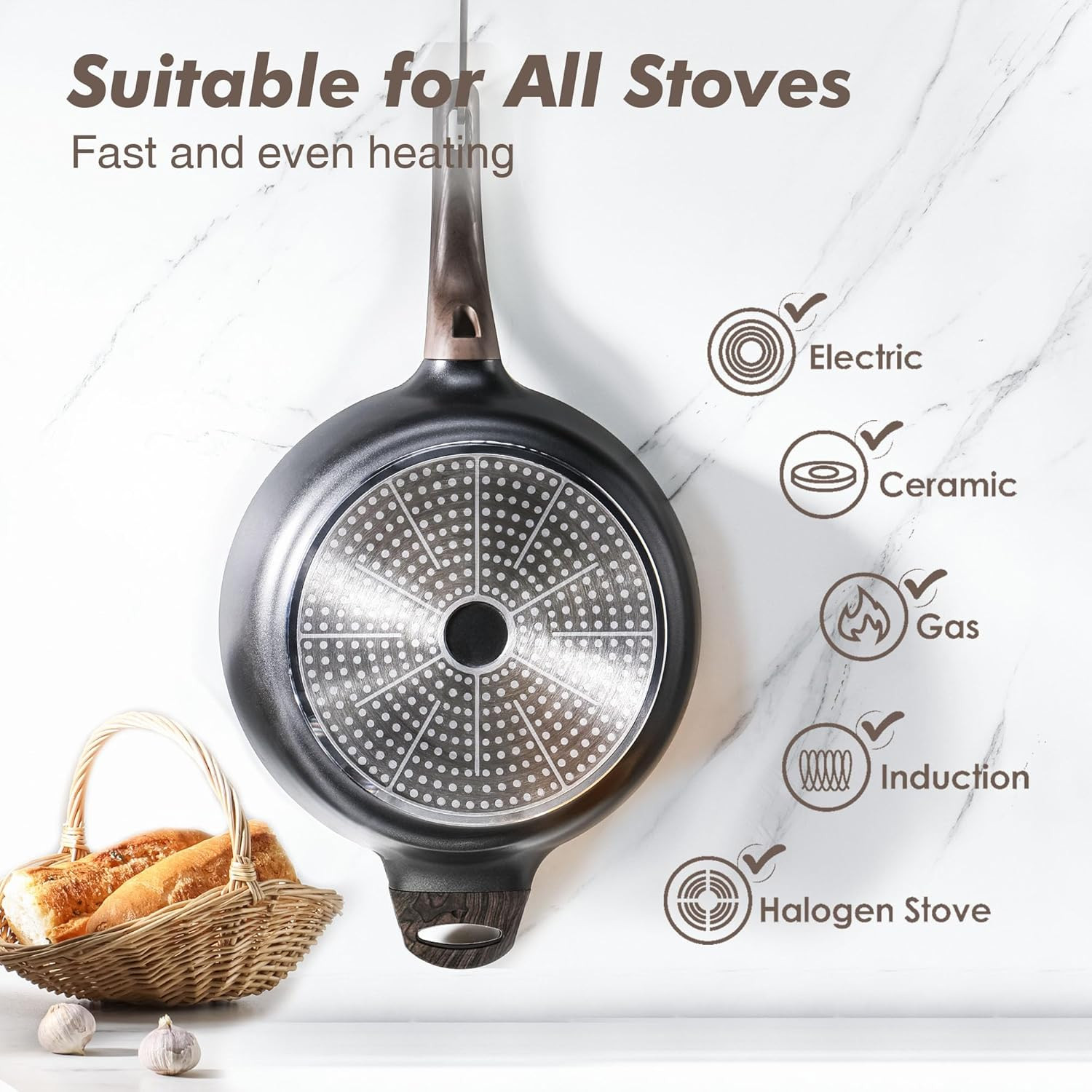 Nonstick Frying Pan Skillet with Lid, 12 Inch Large Deep Frying Pan, 5 Qt Non St