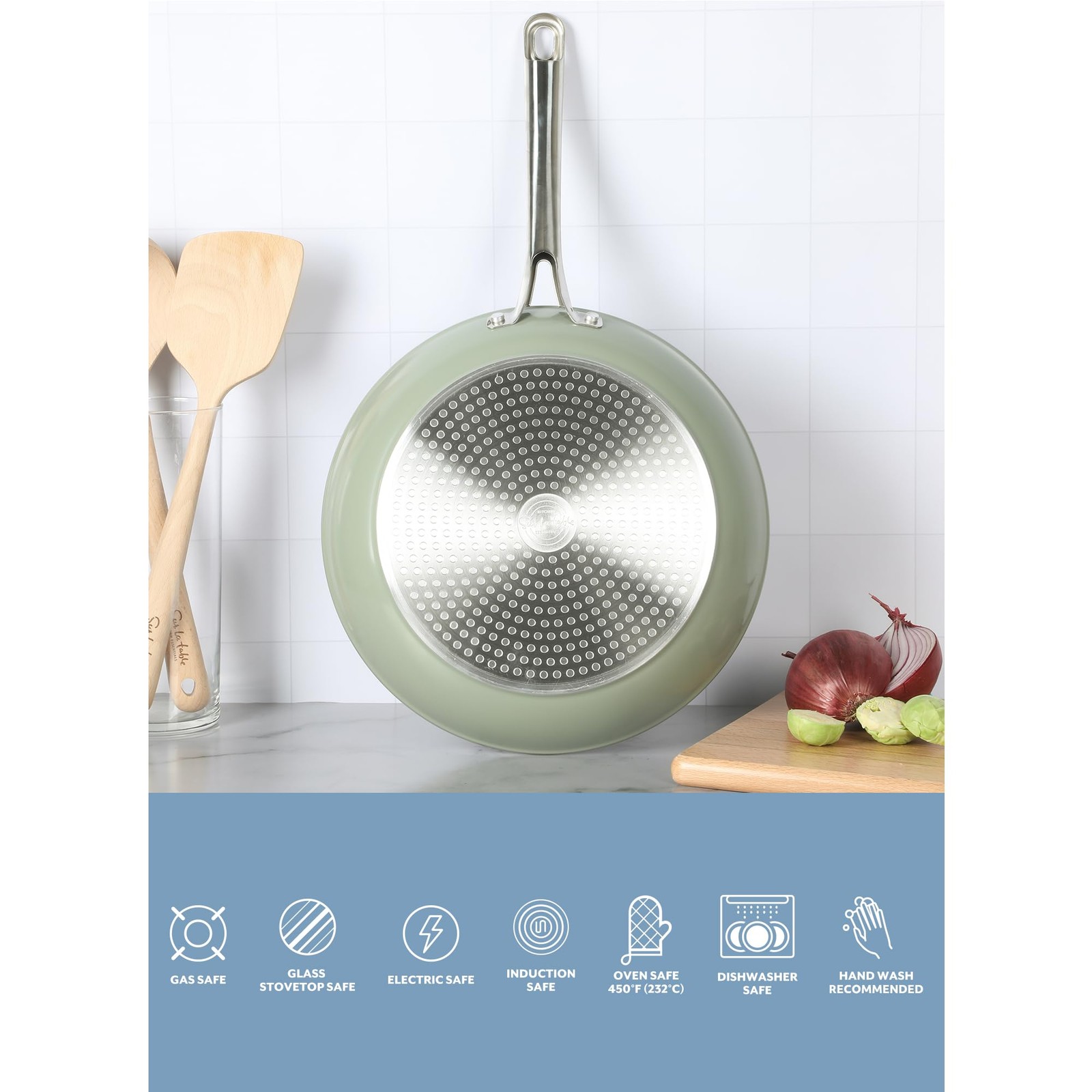 Kitchen Essentials Large 12 Inch Fry Pan PFA Free Titanium Ceramic Nonstick Inte