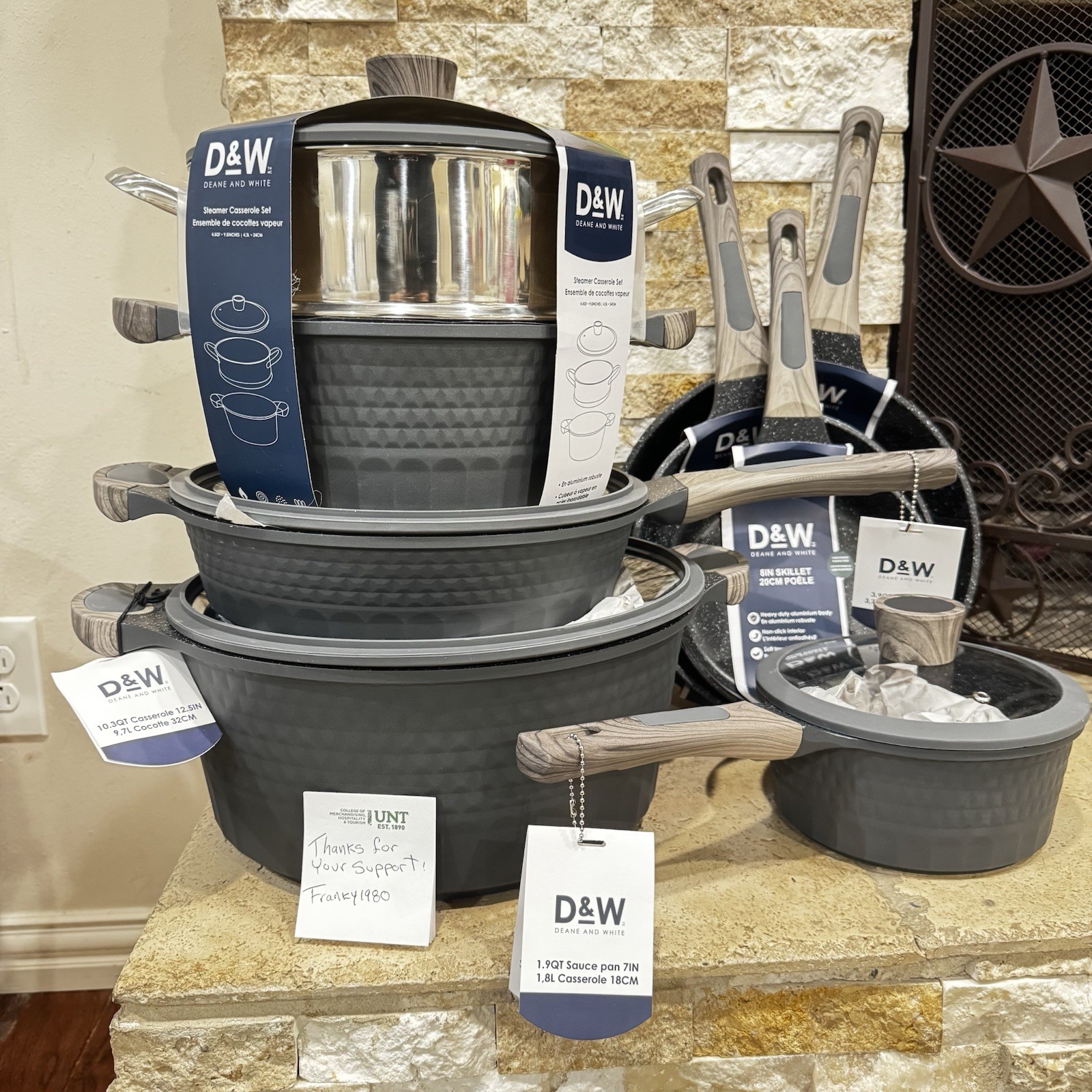 D&W Deane & White Cookware Casserole Pan Collection 12 Pc Set Charcoal Gray