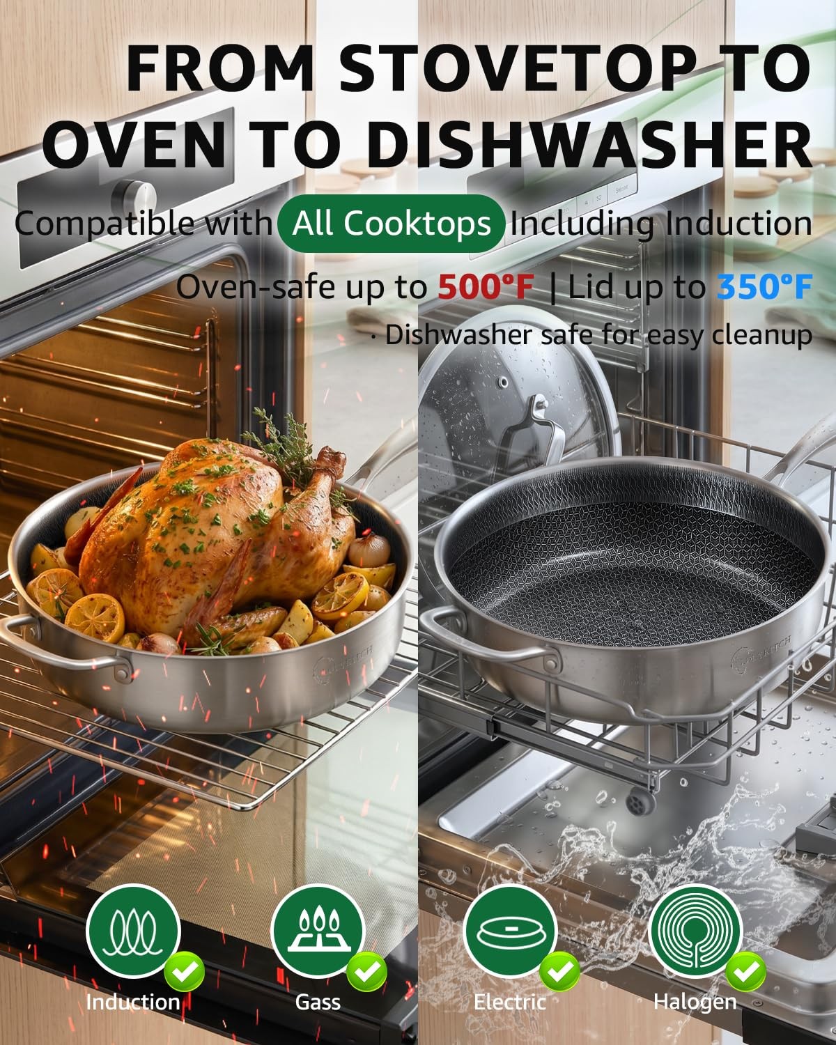6 QT Large Skillet with Lid, 12 Inch Nonstick Deep Frying Pan