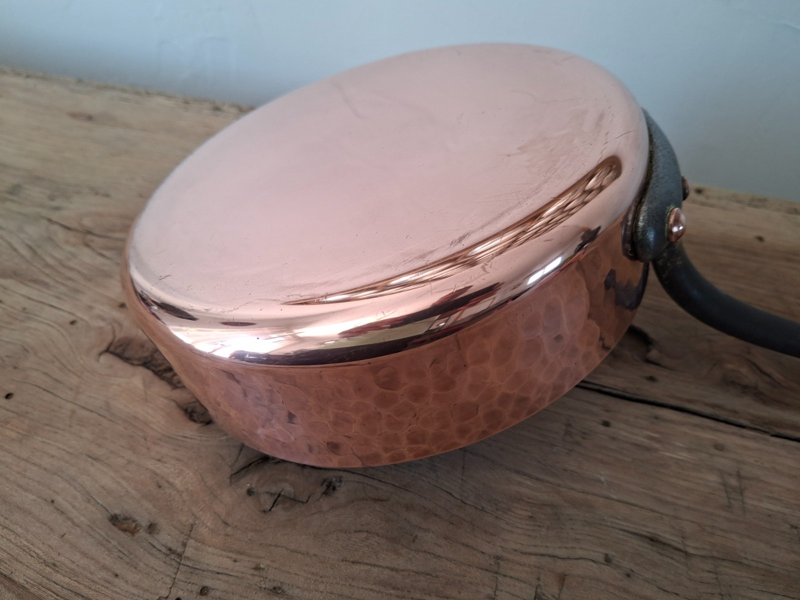 VINTAGE COPPER SAUTE PAN VILLEDIEU HAMMERED 3 mm TOQUE