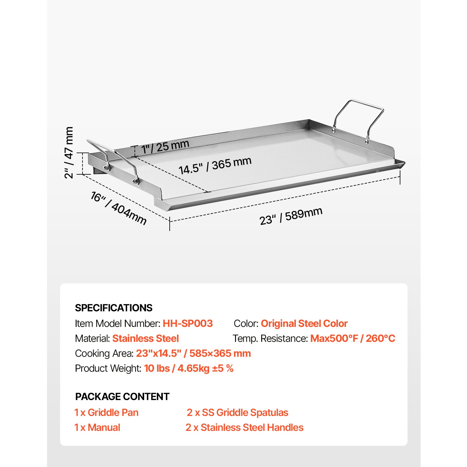 23×16 in Flat Top Griddle Stainless Steel BBQ Grill Pan