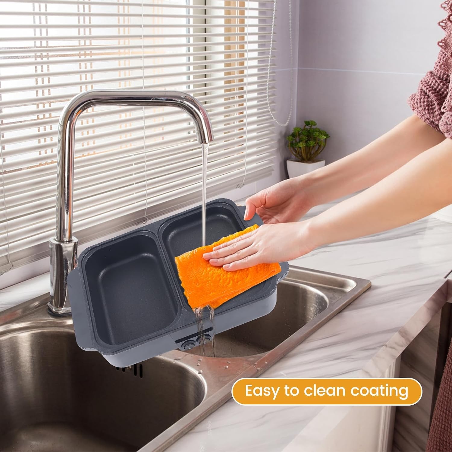 Portable Electric Hot Pot Grill Smokeless BBQ Non-Stick Shabu Cooking Pan 11in L