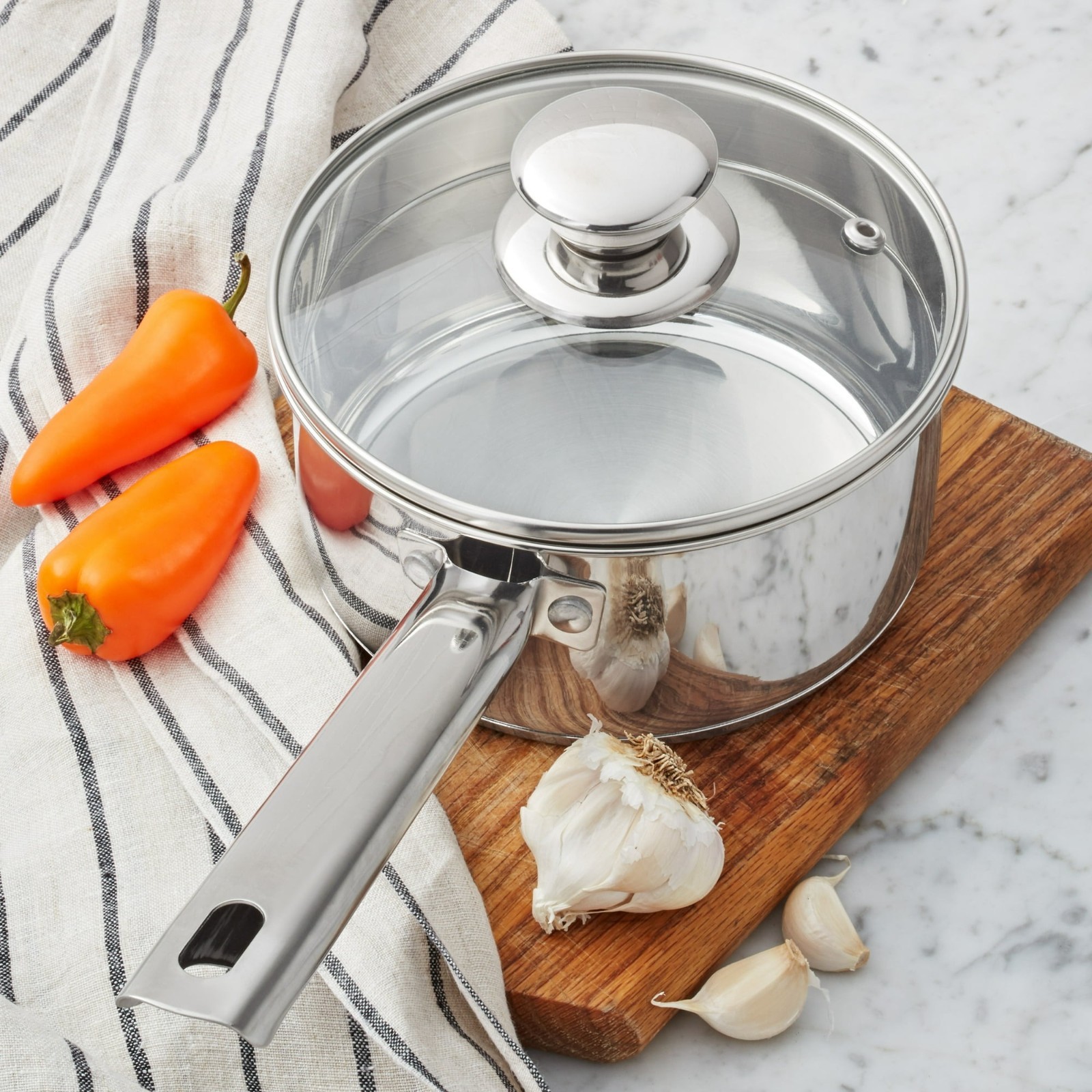 Stainless Steel 1-Quart Saucepan with Straining Lid