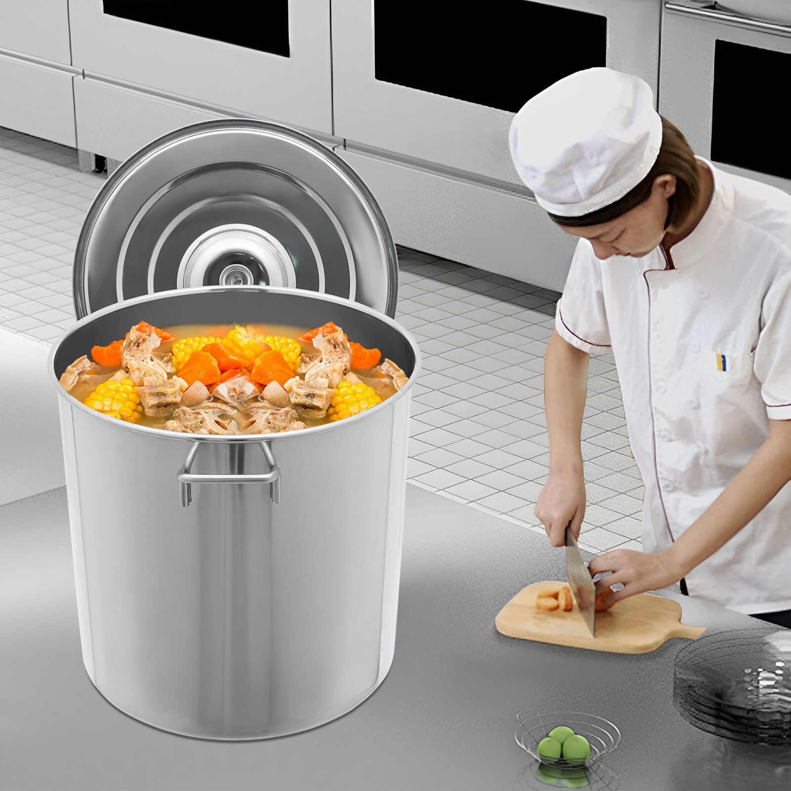 40L/42 27 Qt Stainless Steel 201 Stock Pot with Basket Cookware for Boiling