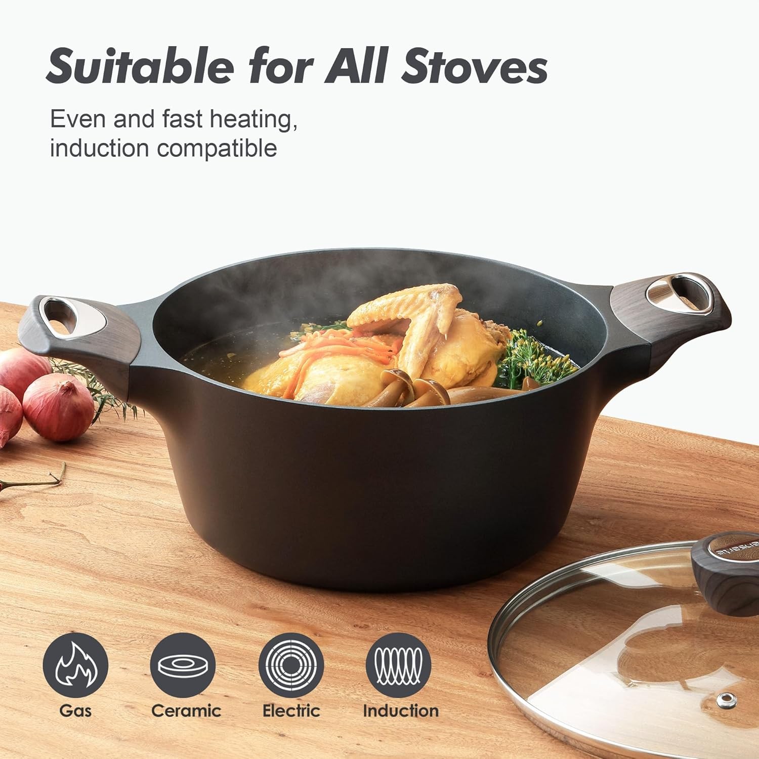 Nonstick Stock Pot W/ Lid 2.6/4.5/6.6/8.5 QT Soup Pot Casserole Pot Healthy