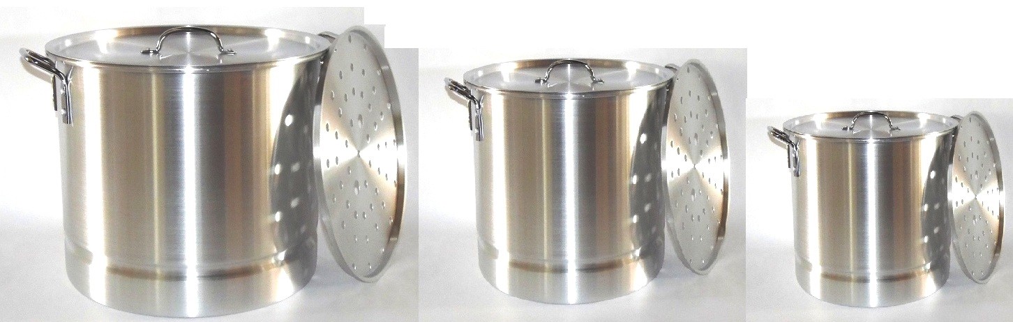 3 BIG Seafood CrabTamale Steamer Vaporera Stock Pots Thick Aluminum 20-24-32 QT
