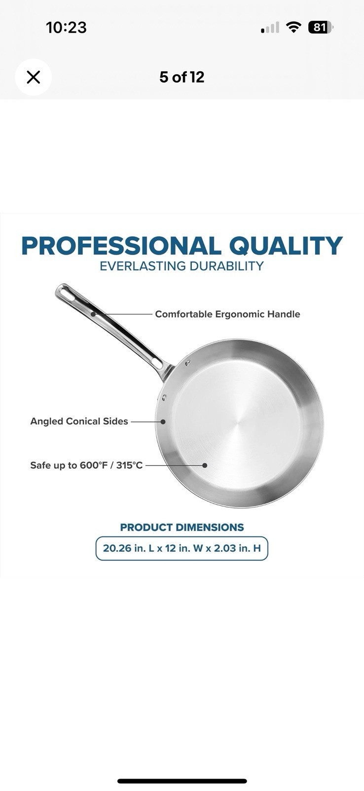 Viking Contemporary 3-Ply Frying Pan, 12 Inch Stainless Steel Kitchen Cookware,