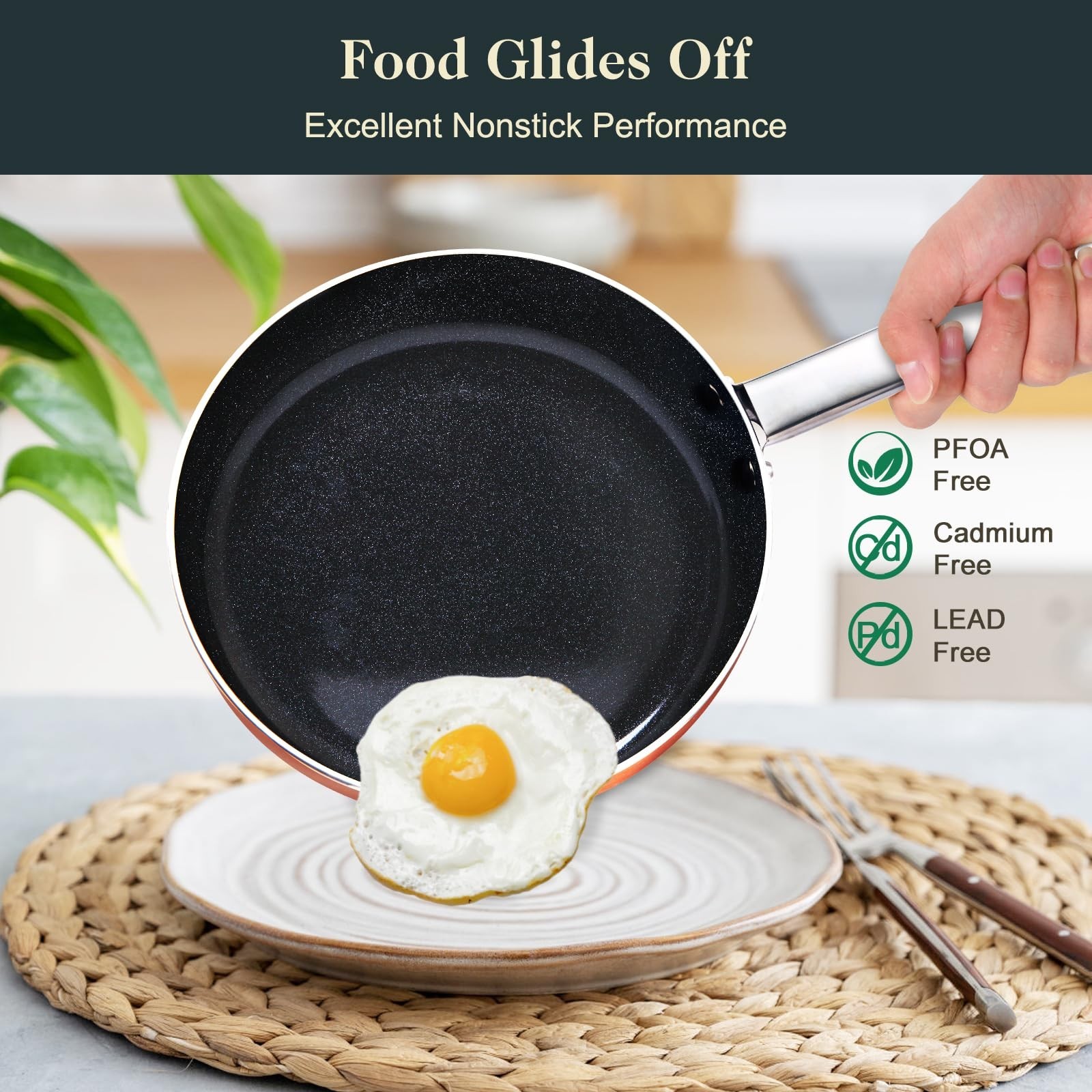 7-Piece Non-Stick Ceramic Cookware Set, Induction Safe, PFOA Free, Oven Safe Han
